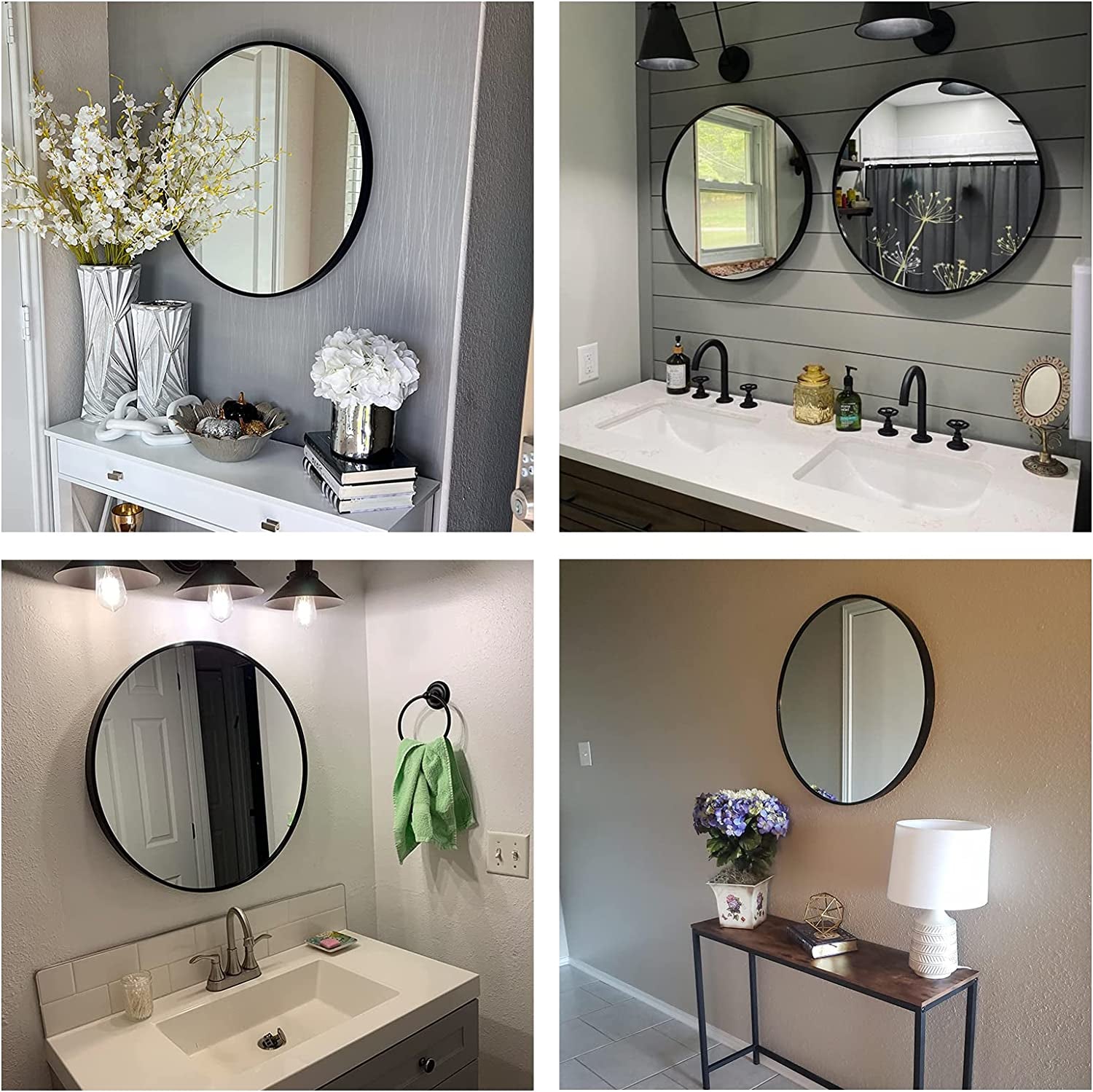 Round Mirror, Black round Mirror 24 Inch, round Wall Mirror Metal Frame, Circle Mirrors for Wall