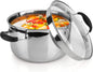 Tri-Ply Stainless Steel Saucepan with Glass Strainer Lid, Two Side Spouts, Multipurpose Sauce Pan with Lid, Sauce Pot, Cooking Pot (Tri-Ply Full Body, 3.5 Quart)