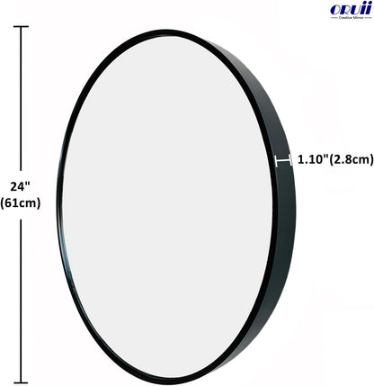 Round Mirror, Black round Mirror 24 Inch, round Wall Mirror Metal Frame, Circle Mirrors for Wall