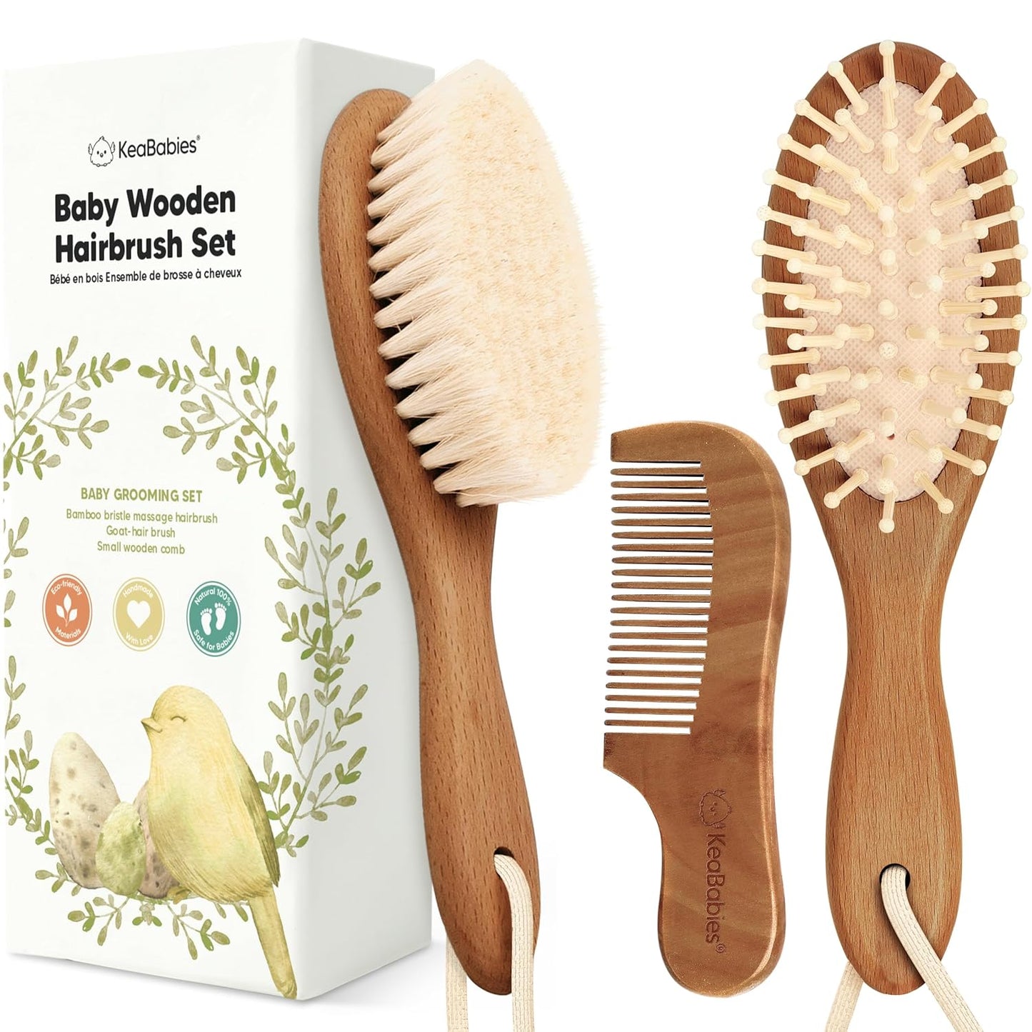 Baby Hair Brush and Comb Set for Newborn - Wooden Baby Hair Brush With Goat Bristles  and Comb Set Girl/ Boy, Toddler Cradle Cap Brush (Oval, Walnut)