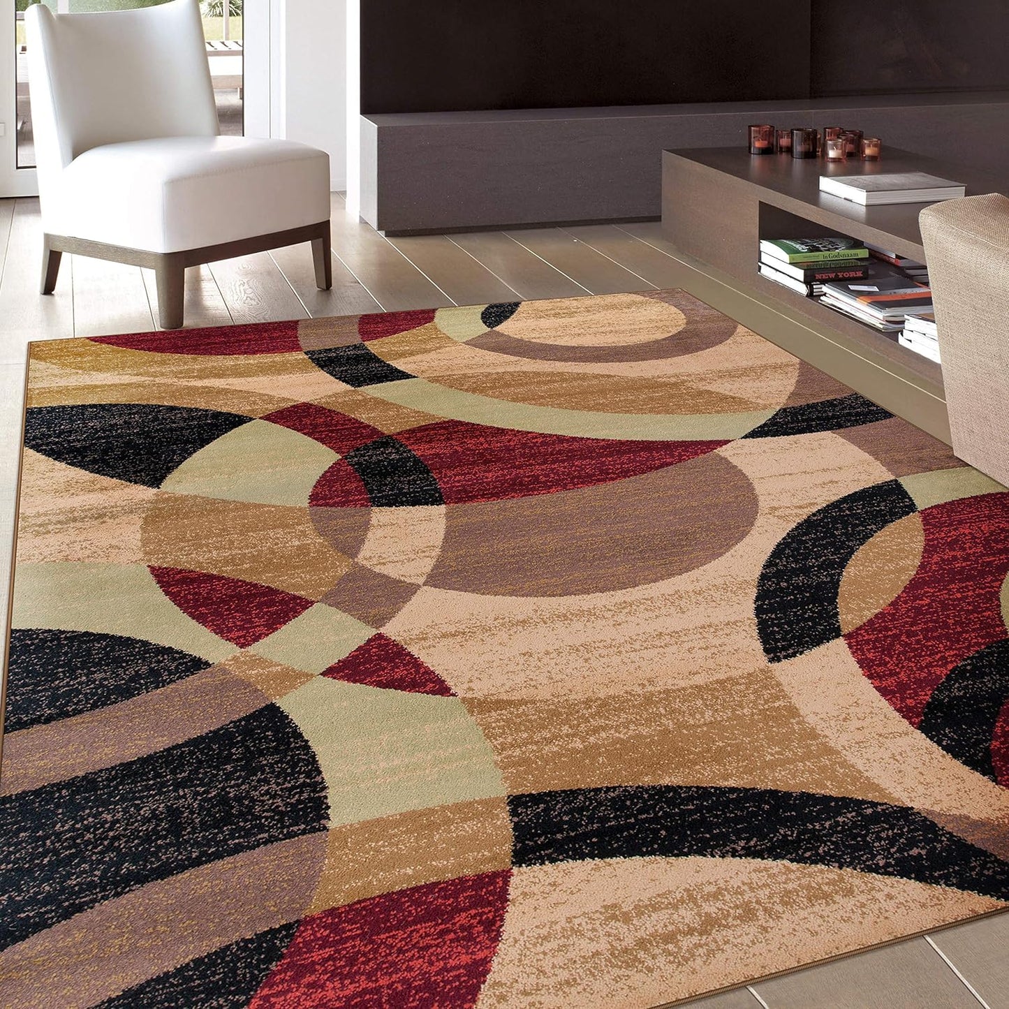 Contemporary Abstract Circles Perfect for High Traffic Areas of Your Living Room,Bedroom,Home Office,Kitchen Area Rug 6'6" X 9' Gray