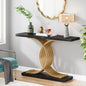 39.37'' White Faux Marble and Gold Metal Console Table Featuring C- Shaped Based