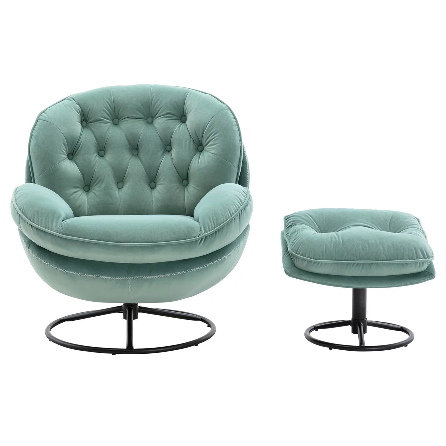 Velvet Swivel Accent Chair with Ottoman Set, Modern Lounge Chair with Footrest and Metal Base Comfy Armchair with 360 Degree Swiveling Single Sofa Chair, Teal