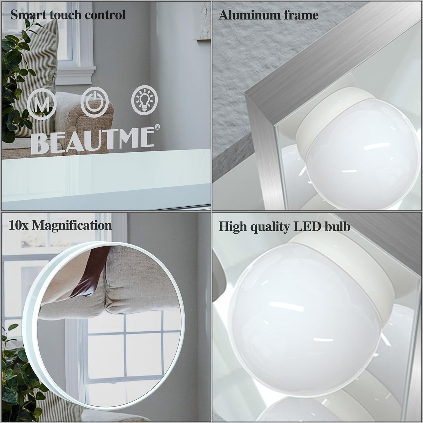 28.3X21.3 Inch Large Vanity Mirror with Lights,Light up Mirror Dressing Table Mirror with 10X Maynifying Mirror, Intelligent Touch Switch, Desktop/Wall Mounted Mirror