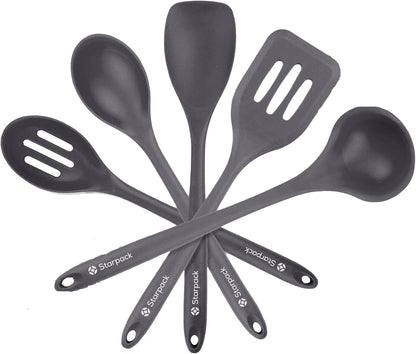 Starpack Premium Silicone Kitchen Utensils Set of 5 (10.5" Pcs) - Cooking Utensils Set with Heat Resistance 600°F - Hygienic One-Piece Design Silicone Utensil Set for Mixing & Cooking (Gray Black)