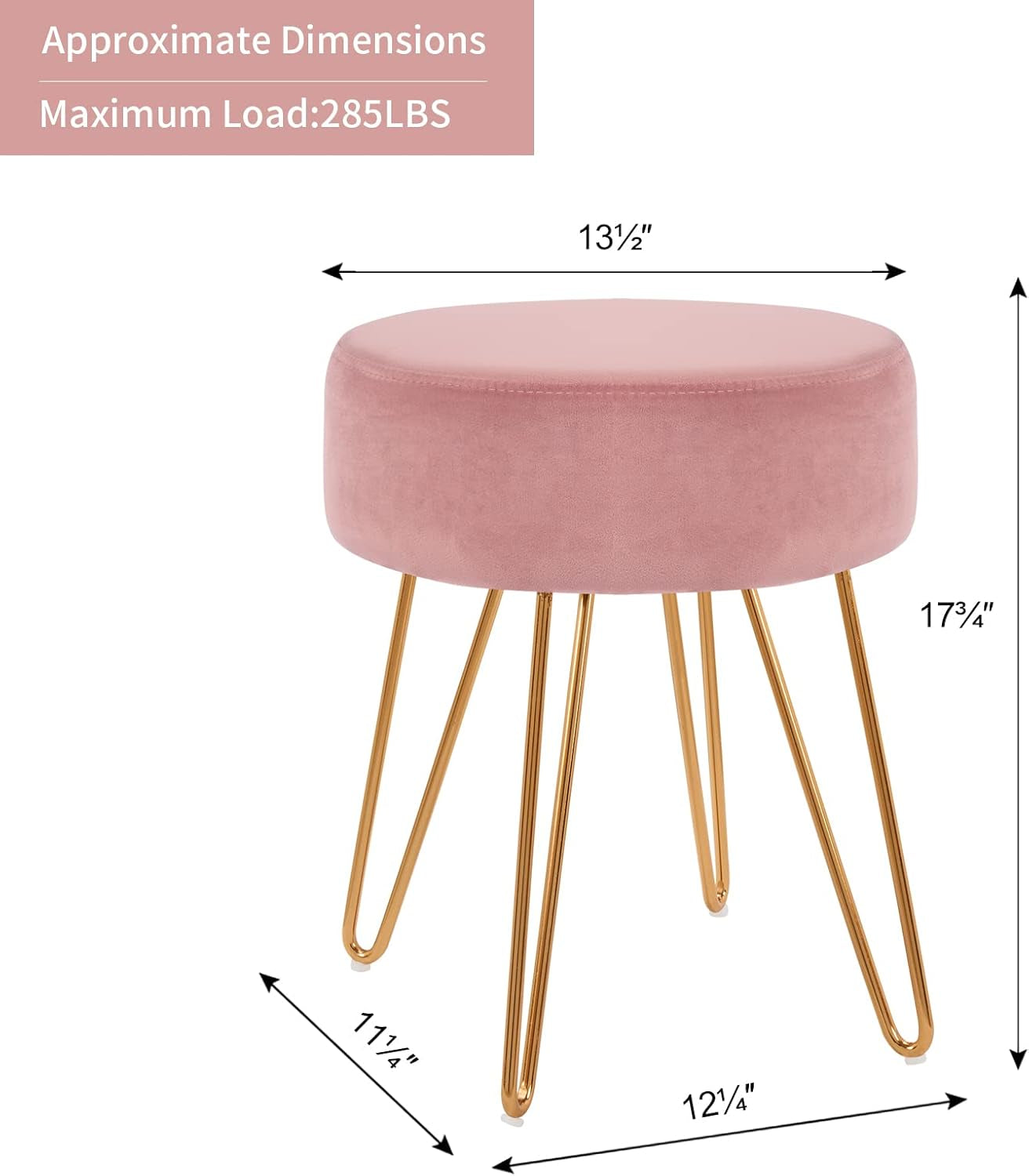 Makeup Vanity Stool, Contemporary Stool, Mongolian round Metal Stool, Vanity Stool, Furry Ottoman Stool, Modern Accent Stools, Pink