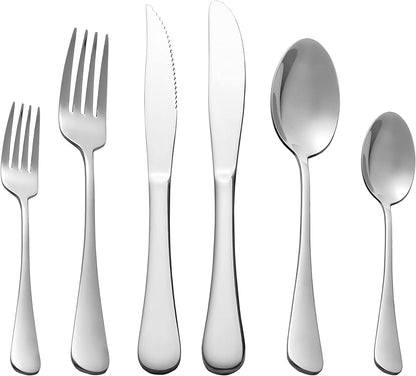 24 Piece Silver Flatware Set, Stainless Steel Silverware Set, Titanium Plating Tableware Cutlery Set, Dishwasher Safe(Service for 4)