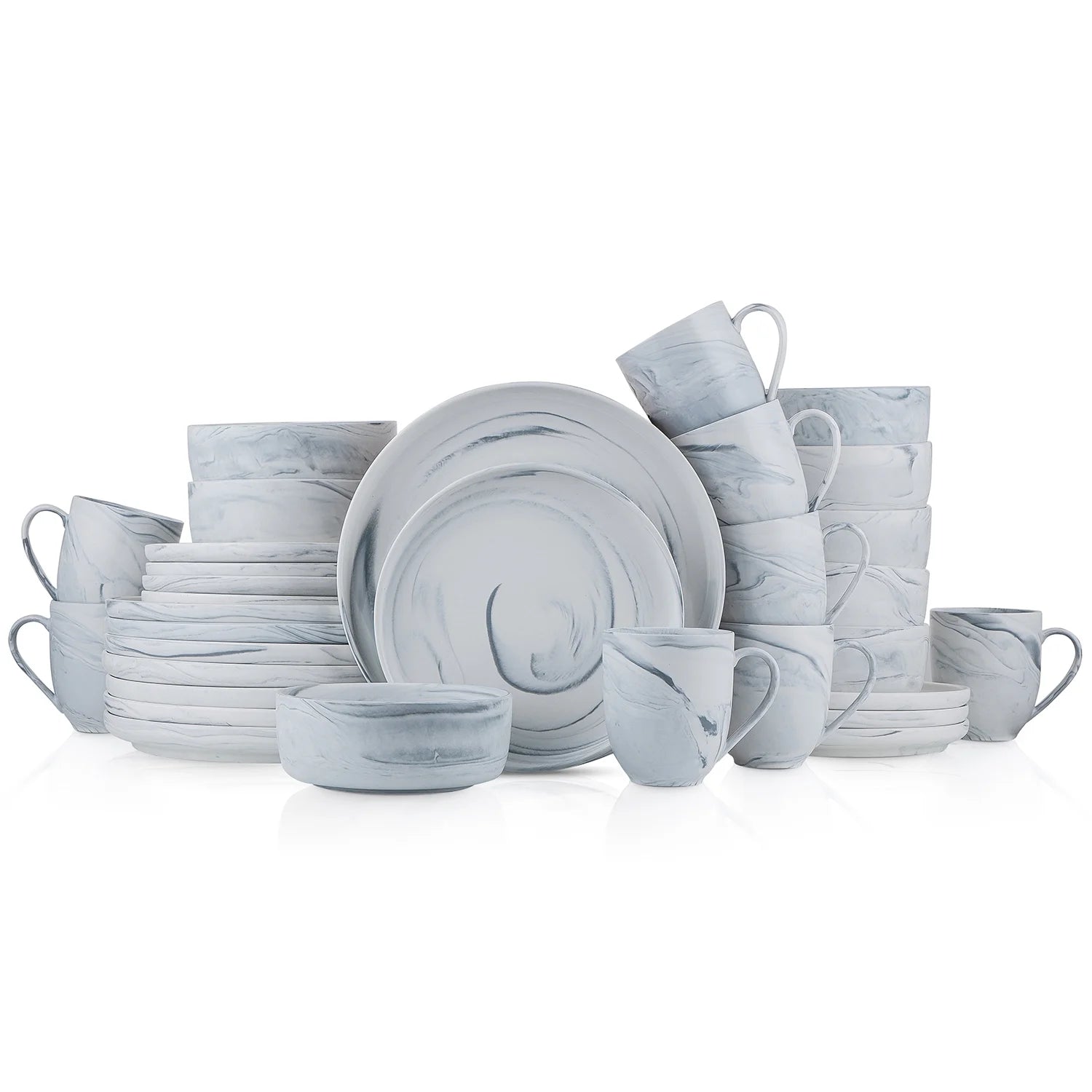 Brighton Porcelain Dish Set, 32-Piece Dishes for 8, Marbled White and Grey