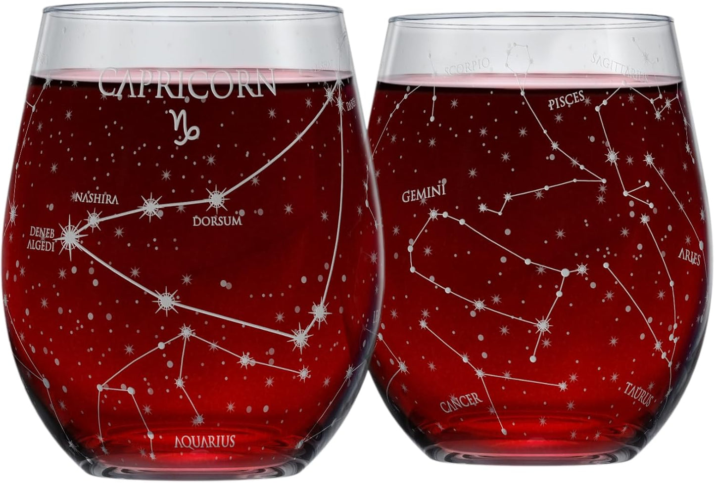 Libra Stemless Wine Glasses Zodiac Libra Set Hand Etched 15 Oz (Set of 2) - Astrology Sign Glassware