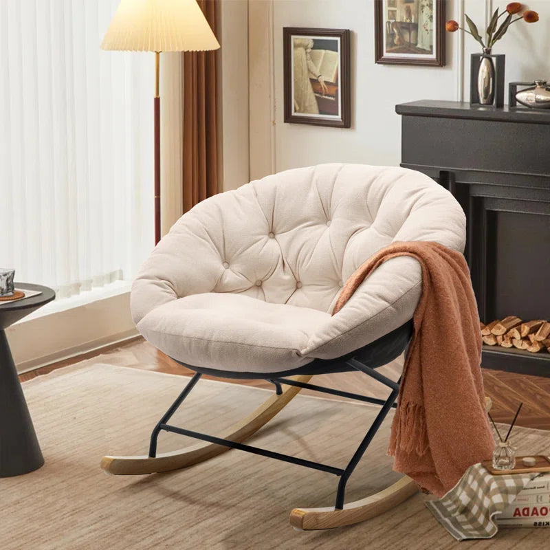 Upholstered Rocking Papasan Chair with Solid Wood Leg