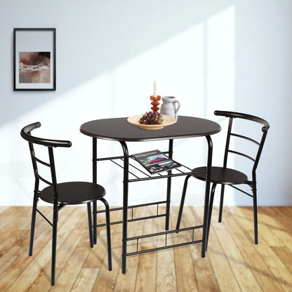 3 Piece Metal and Wood Dining Set, Black and Espresso Color for Indoor