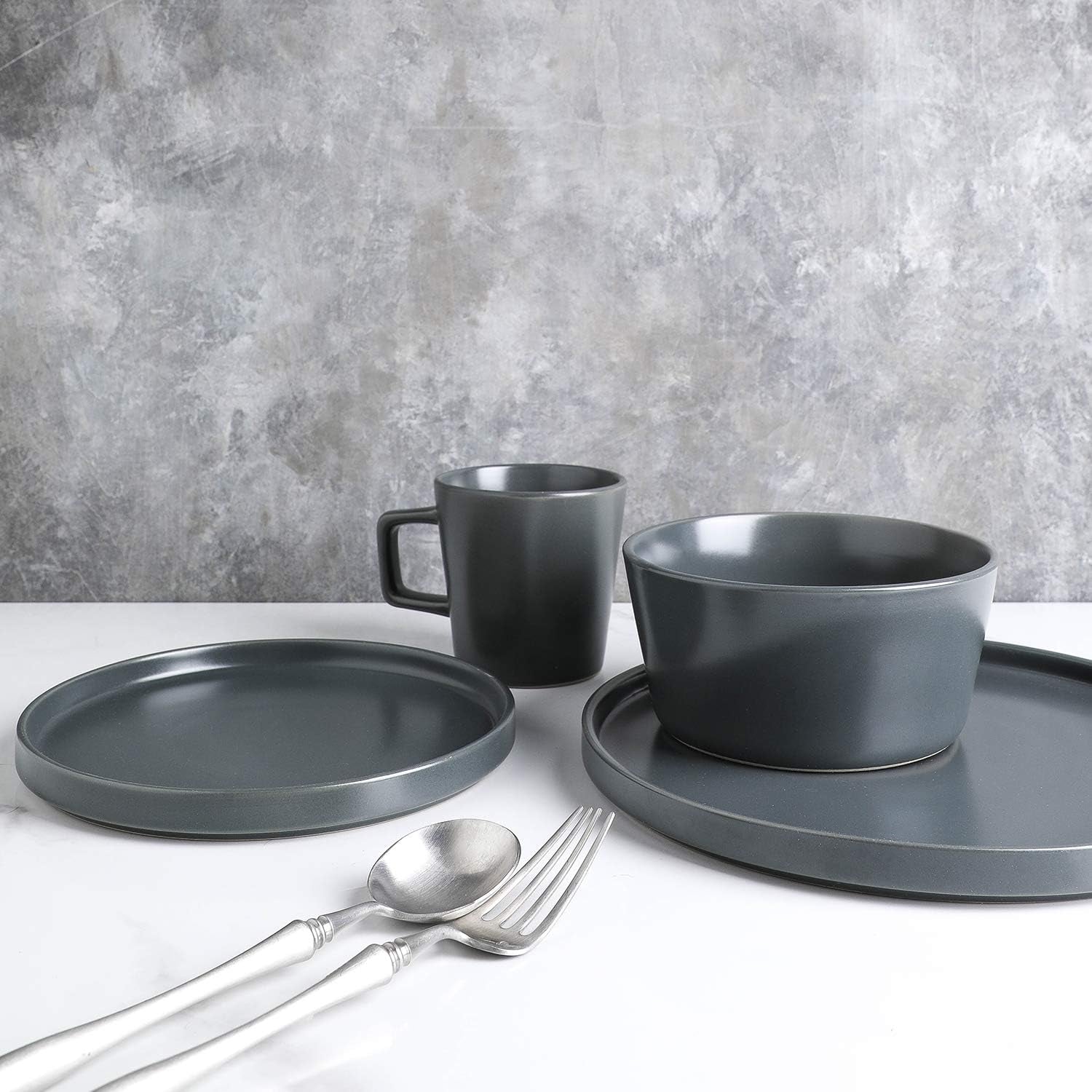 Coupe Stoneware Dinnerware Set, Service for 4, Gray Matte