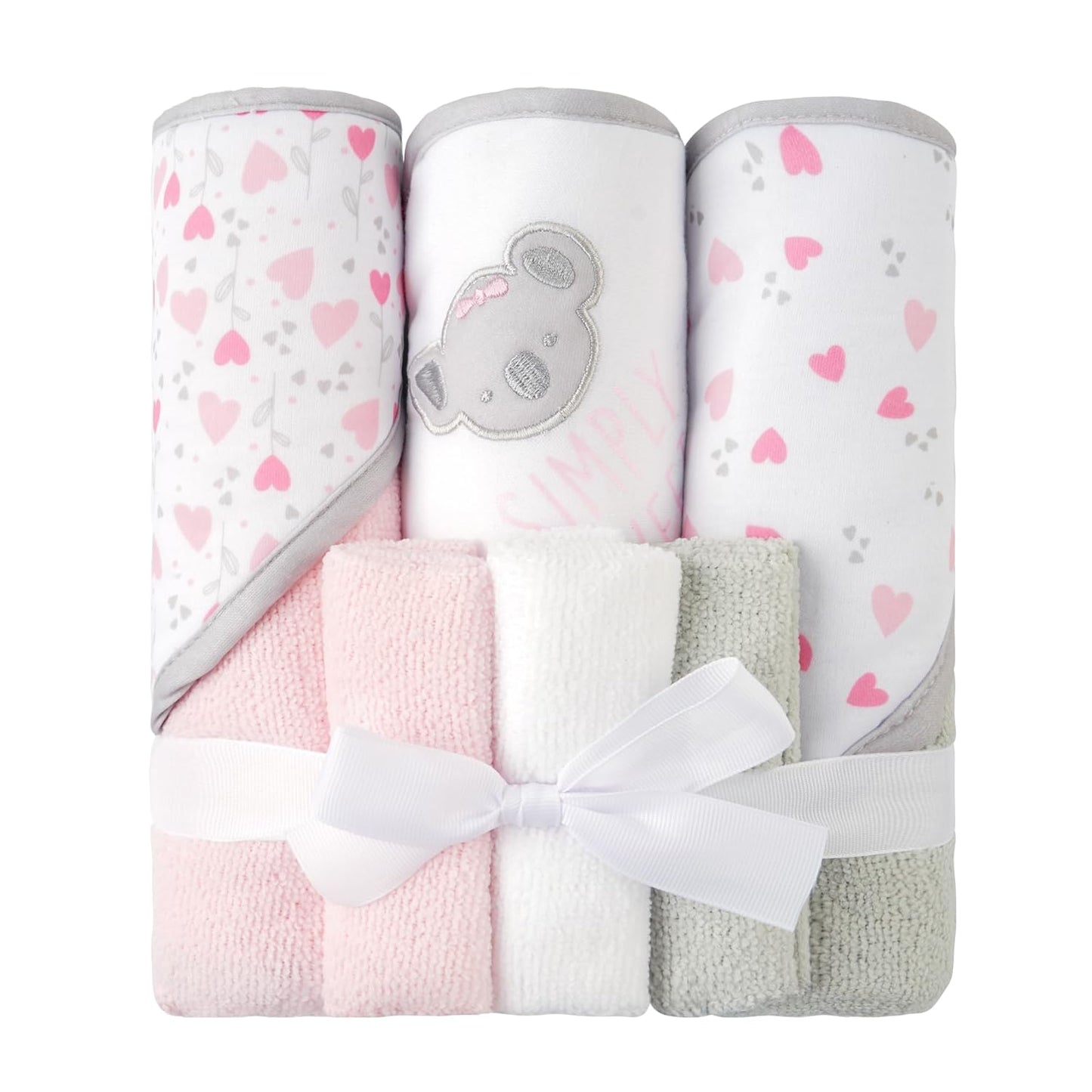 Soft Absorbent Baby Bath Towel Set- Elephant Hooded Towels with 5 Infant Face Washcloths (6 Pieces)