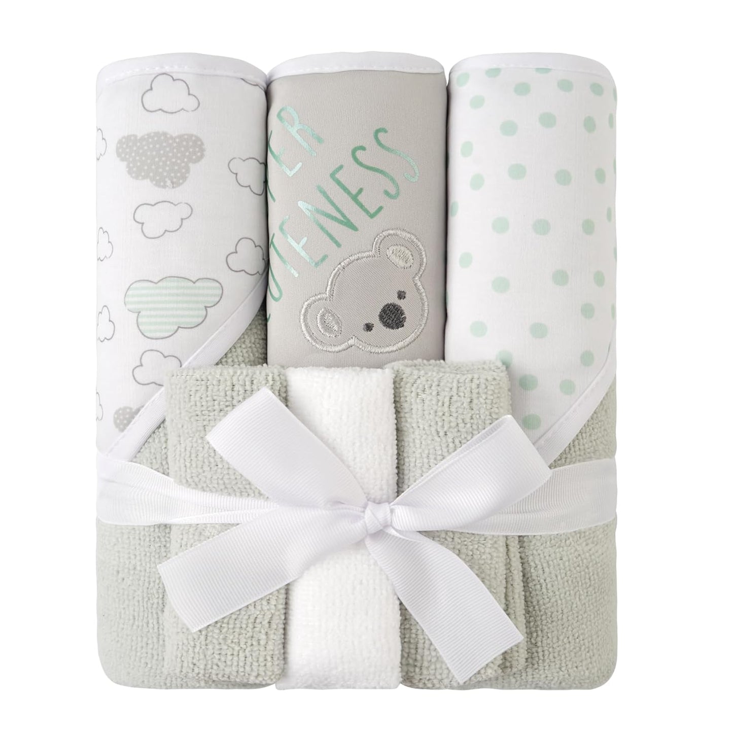 Soft Absorbent Baby Bath Towel Set- Elephant Hooded Towels with 5 Infant Face Washcloths (6 Pieces)