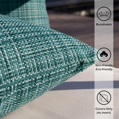 Pack of 2 Decorative Outdoor Waterproof Throw Pillow Covers Stripe Square Pillowcases Modern Cushion Cases for Patio Couch Bench 18 X 18 Inch Teal