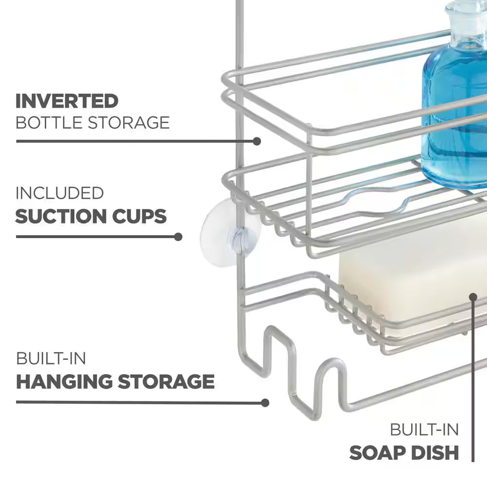 Large Over-The-Shower Caddy with 2 Shelves and Soap Dish in Satin Nickel