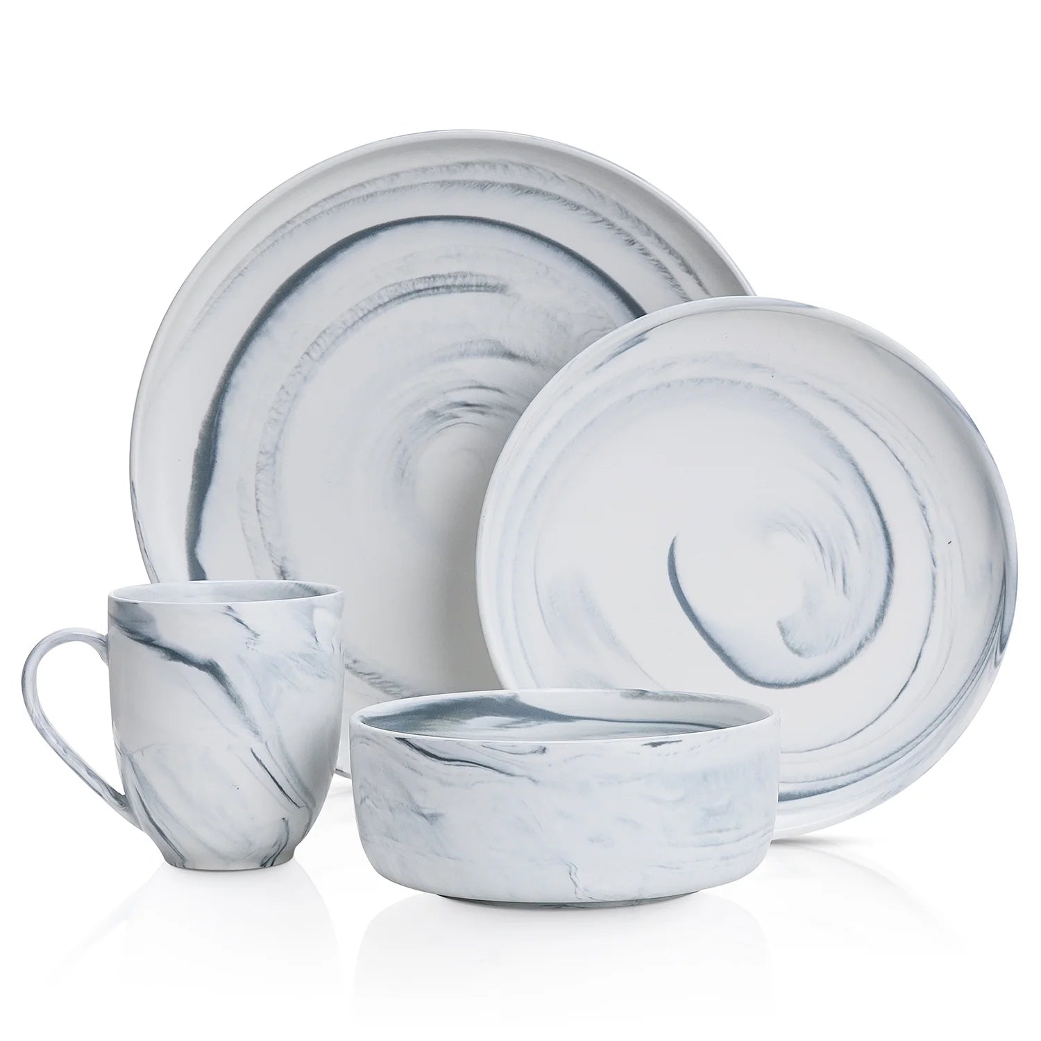 Brighton Porcelain Dish Set, 32-Piece Dishes for 8, Marbled White and Grey