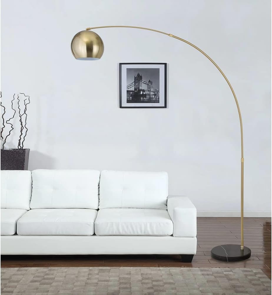 Modern 81" Arc Tall X-Large Living Room-Stand up Arching Drum Shade Large Floor Lamp with Real Marble Base -Corner Lamp (White)