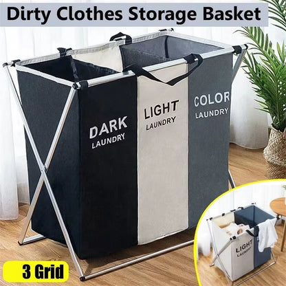 1/3 Grids Dirty Clothes Laundry Basket Storing Waterproof Oxford Storage Bags Portable Foldable Clothing / Toy Household Organizer