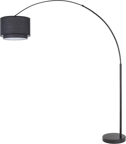 Modern 81" Arc Tall X-Large Living Room-Stand up Arching Drum Shade Large Floor Lamp with Real Marble Base -Corner Lamp (White)