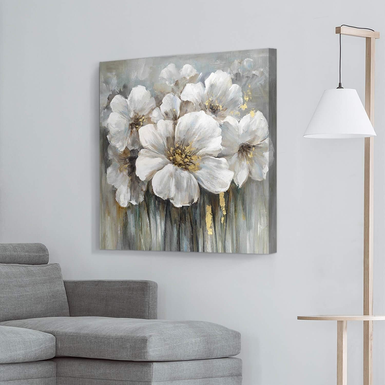 Large Flower Canvas Wall Art - Abstract Floral Painting White Blooming Floral Pictures Artwork