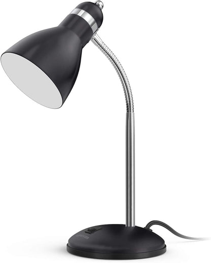 Metal Desk Lamp, Eye-Caring Table Lamp, Study Lamps with Flexible Goose Neck (Matte Black)