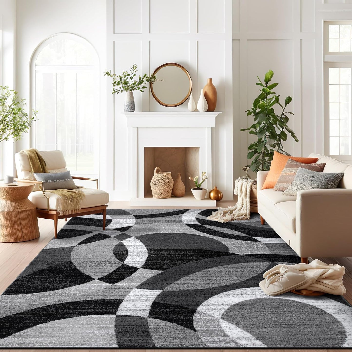 Contemporary Abstract Circles Perfect for High Traffic Areas of Your Living Room,Bedroom,Home Office,Kitchen Area Rug 6'6" X 9' Gray