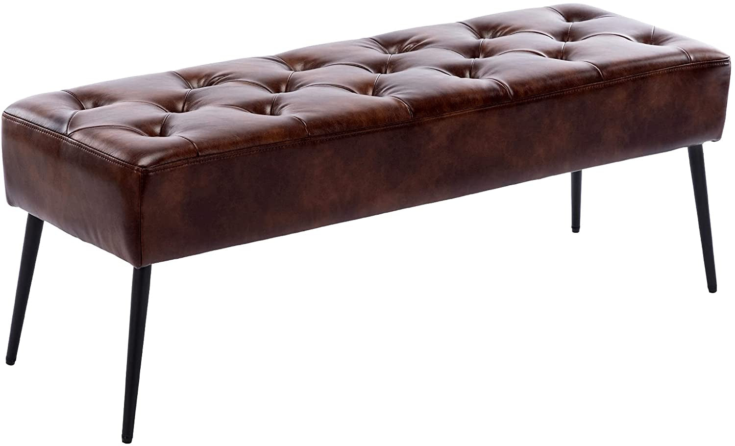 Button-Tufted Ottoman, Upholstered  Benches, Leather Accent Bench for Entryway Dining Room Living Room Bedroom End of Bed, Dark Brown