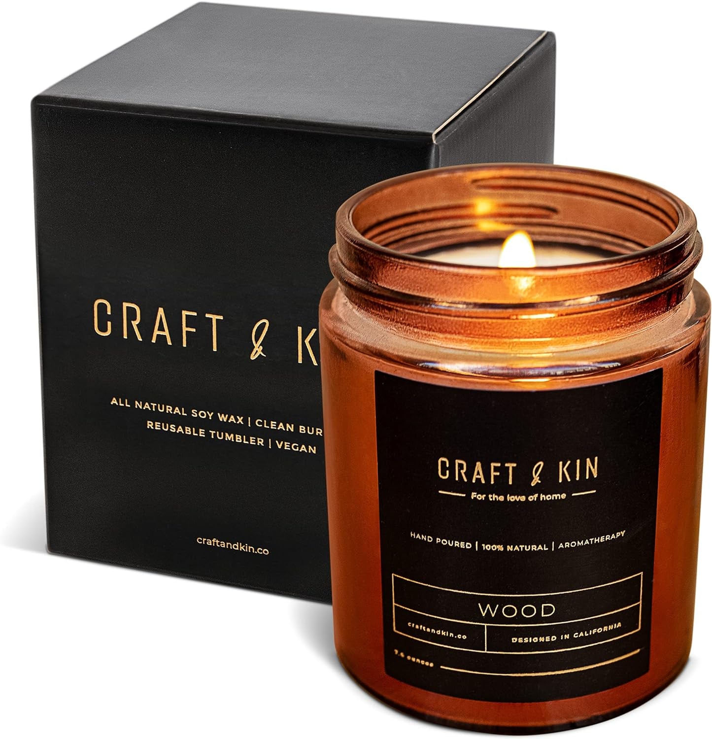 Craft and Kin Candle, Premium Scented Candles for Men & Women, Palo Santo Candles, Candle, Soy Candles 8 Oz 45 Hour Burn in Amber Jar