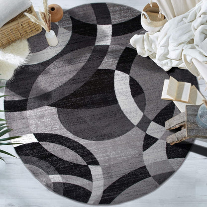 Contemporary Abstract Circles Perfect for High Traffic Areas of Your Living Room,Bedroom,Home Office,Kitchen Area Rug 6'6" X 9' Gray