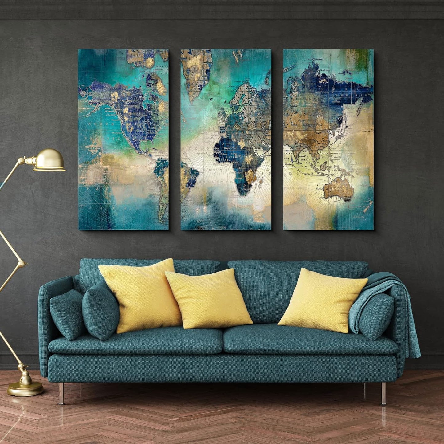  World Map Wall Decor - Large Wall Art,  Artwork- Map Wall Art 16"X32" 3 Piece Canvas Wall Art