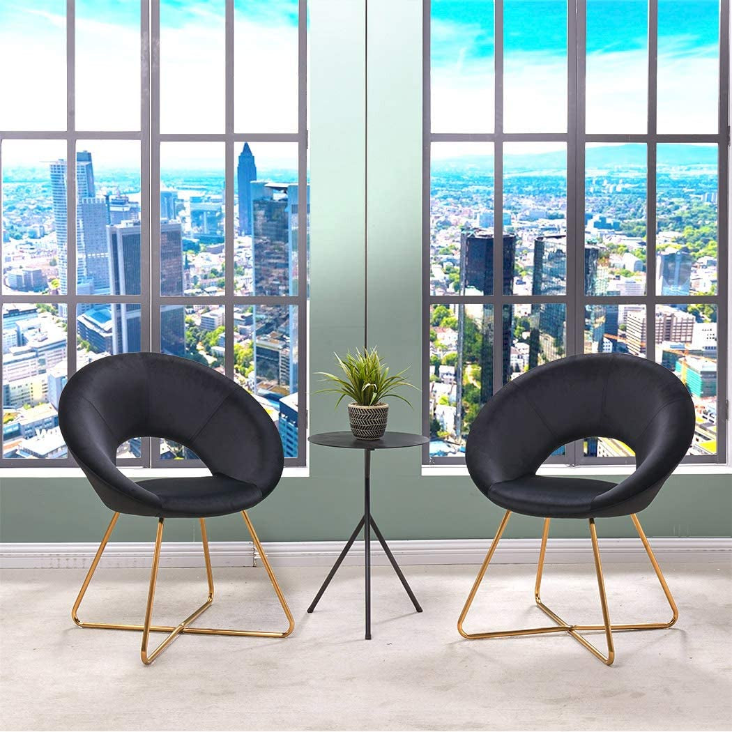 Mid- Centry Inspired Modern Accent Velvet Chairs Dining Chairs Single Sofa Comfy Upholstered Arm Chair with Golden Metal Frame Legs 1 PCS Black