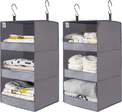 3-Shelf Hanging Closet Organizer and Storage, Collapsible Hanging Closet Shelves, Gray, 29 ½" H X 12" W X 12" D, 1-Pack