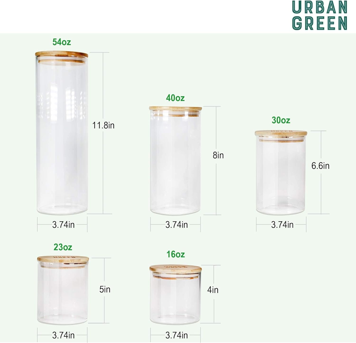 Glass Jar with Bamboo Lids, Glass Airtight Food Storage Containers, Glass Canister Set, Spice Jar, Glass Storage Containers with Lids, Pantry Organization and Storage Set of 5