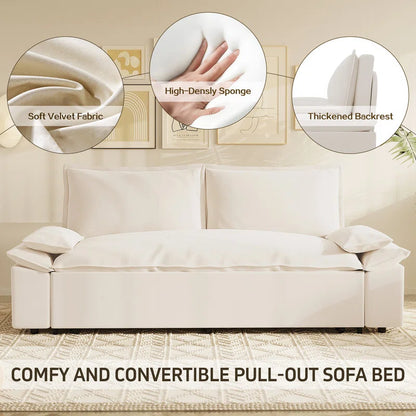 70.1" Queen Pull Out Sofa Bed with 2 Soft Pillows-Multi-Functional and Stylish Velvet Loveseat