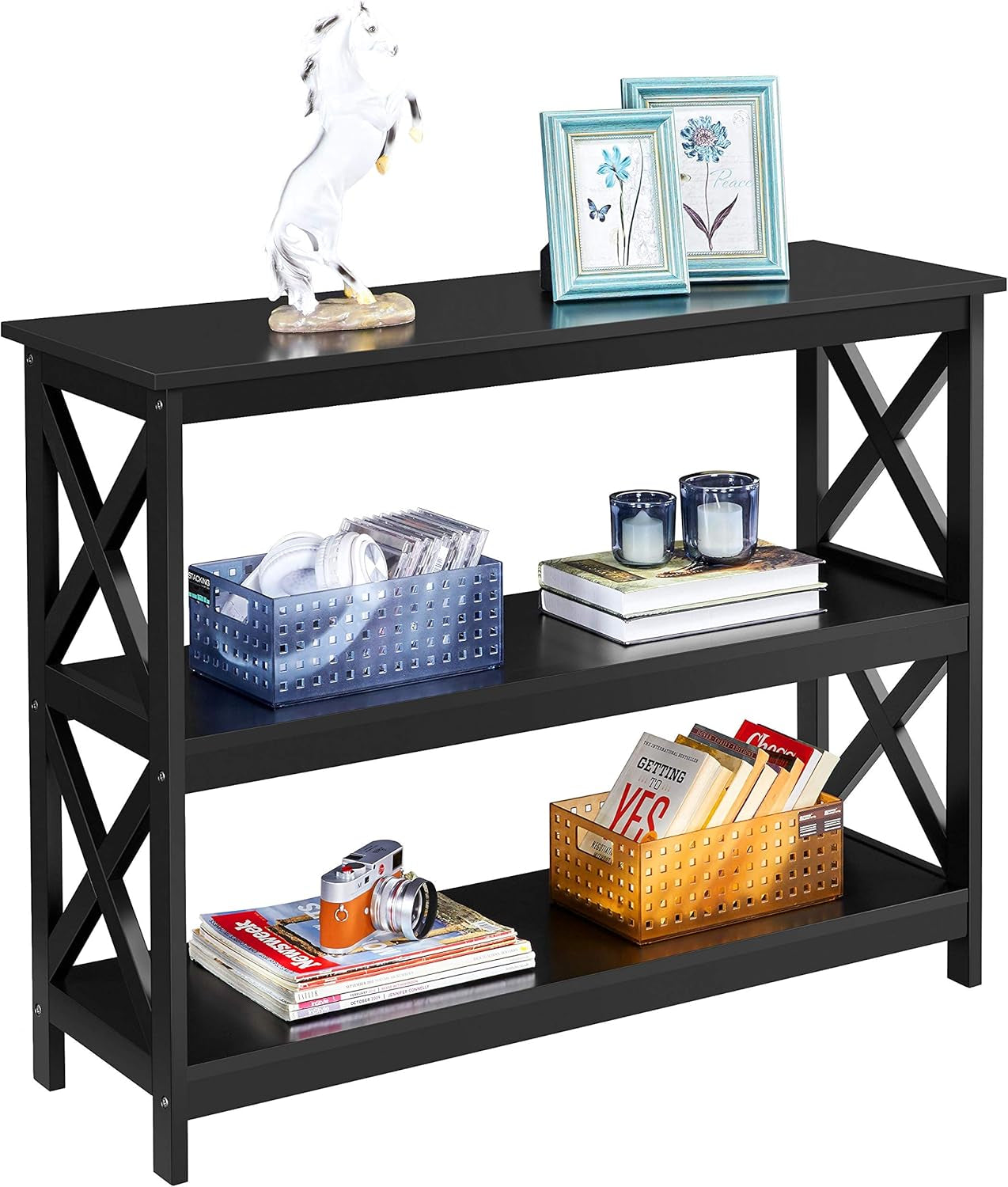 Console Table with 3 Storage Shelves, Entryway Table- Gray