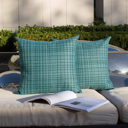 Pack of 2 Decorative Outdoor Waterproof Throw Pillow Covers Stripe Square Pillowcases Modern Cushion Cases for Patio Couch Bench 18 X 18 Inch Teal