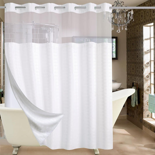 Extra Wide Hotel Fabric Shower Curtain with Snap in Liner 108" X 74" for Bathroom Machine Washable, Waterproof Repellent Shower Curtain (White 108" (W) X 74"(H))