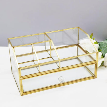 Glass Makeup Brush Holder, Makeup Brush Organizer Jewelry Display Box Elegant Glass Makeup Organizer