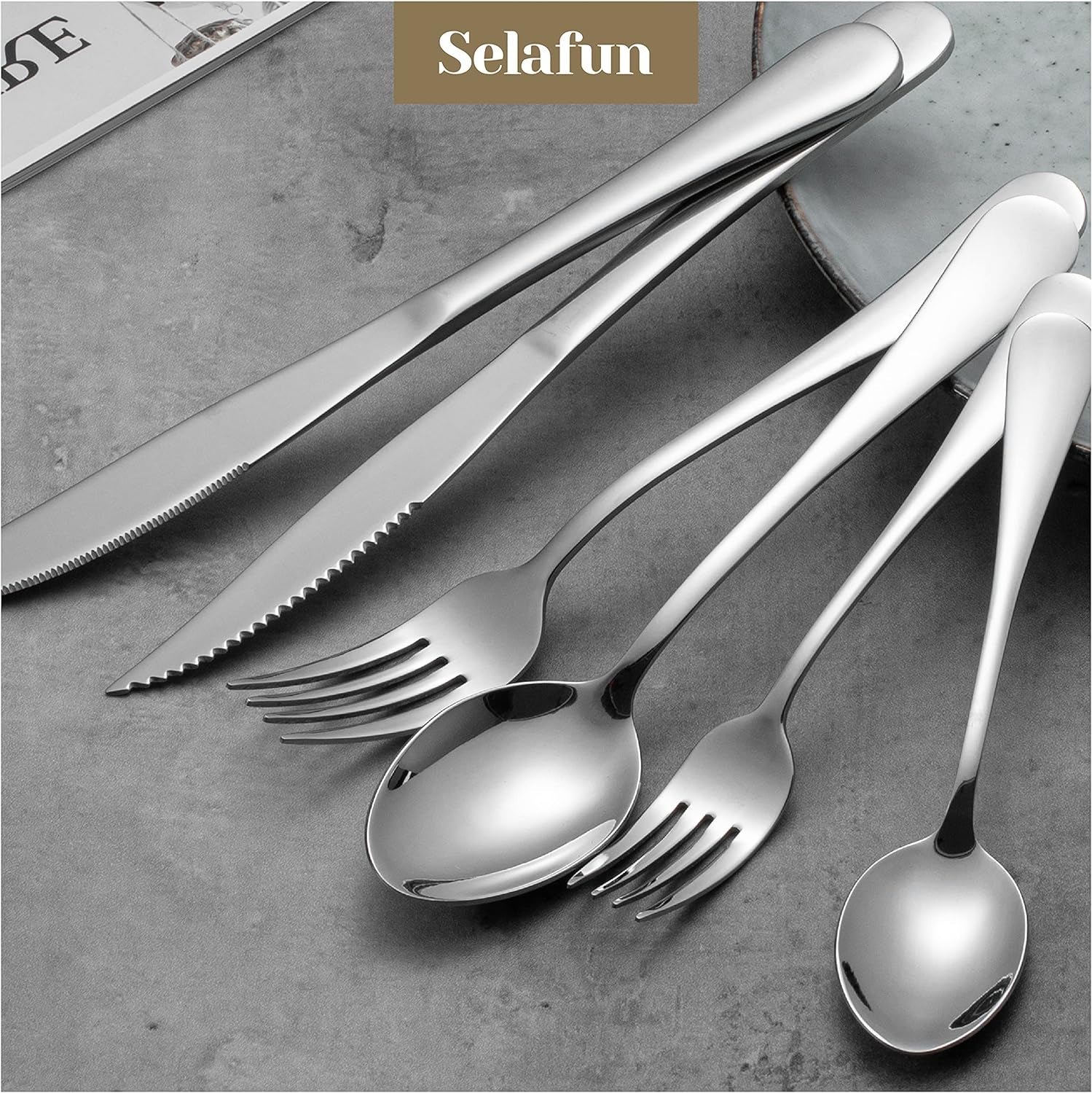 24 Piece Silver Flatware Set, Stainless Steel Silverware Set, Titanium Plating Tableware Cutlery Set, Dishwasher Safe(Service for 4)