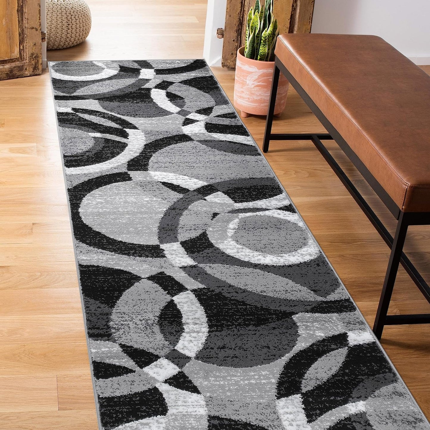 Contemporary Abstract Circles Perfect for High Traffic Areas of Your Living Room,Bedroom,Home Office,Kitchen Area Rug 6'6" X 9' Gray