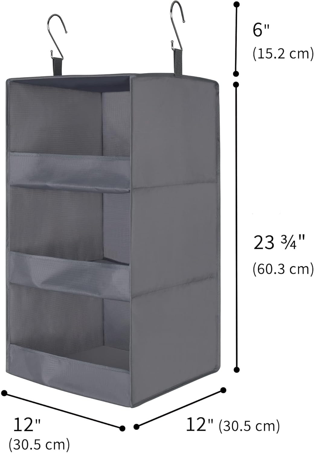 3-Shelf Hanging Closet Organizer and Storage, Collapsible Hanging Closet Shelves, Gray, 29 ½" H X 12" W X 12" D, 1-Pack