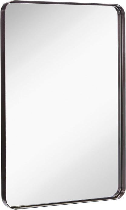 22X30 Inch Metal Silver Frame Mirror for Bathroom, Polished Rectangular Rounded Corner Vanity, 2" Deep Set Design Large Wall Mirrors Decorative, Hangs Horizontal and Vertical