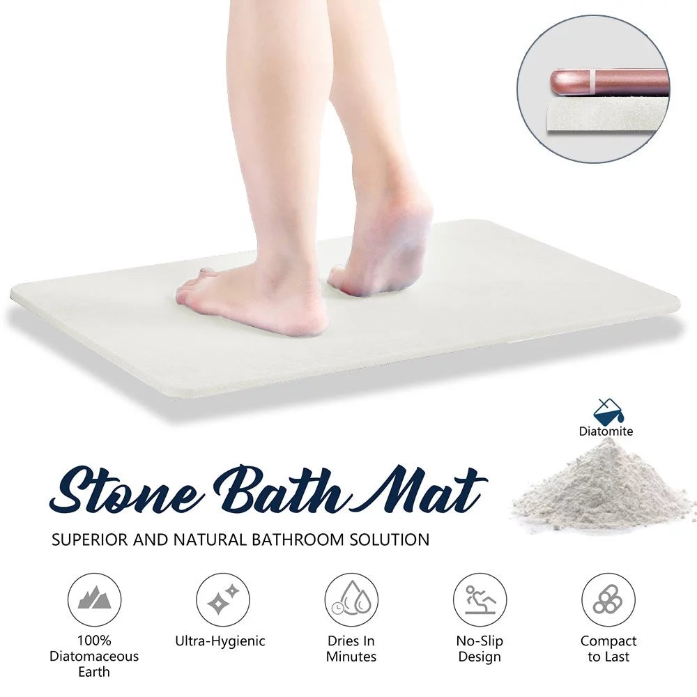 Stone Bath Mat, Quick Drying Diatomite Stone Mat, Super Absorbent Bathroom Mat 24X15" White