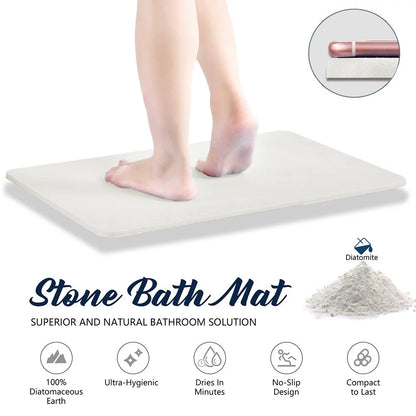 Stone Bath Mat, Quick Drying Diatomite Stone Mat, Super Absorbent Bathroom Mat 24X15" White