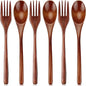 Wooden Spoon and Fork for Eating Utensil Set, Wood Cutlery, Wooden Flatware, Reusable Bamboo Utensils 