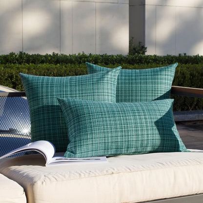 Pack of 2 Decorative Outdoor Waterproof Throw Pillow Covers Stripe Square Pillowcases Modern Cushion Cases for Patio Couch Bench 18 X 18 Inch Teal