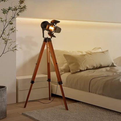 Industrial Tripod Floor Lamp for Living Room Bedroom, Vintage Standing Reading Lamp with Metal Wood Leg  (Blub Not Included)