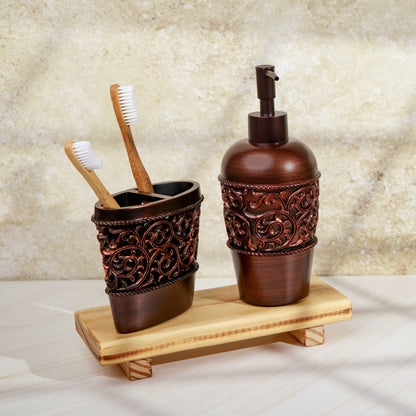 4-Piece Bronze Bathroom Accessory Set, Complete Set Includes: Toothbrush Holder, Lotion Dispenser, Tumbler and Soap Dish