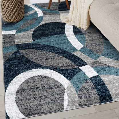 Contemporary Abstract Circles Perfect for High Traffic Areas of Your Living Room,Bedroom,Home Office,Kitchen Area Rug 6'6" X 9' Gray